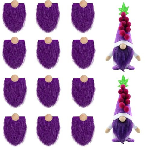 Asudaro Wichtelbärte zum Basteln, 12PCS Weihnachtswichtel Bart Gesichtslose Puppe Bart Fake Bart DIY Dekor Halloween Weihnachtsmann Bart Kunstpelz Stoff Weihnachten Wichtel Zubehör lila