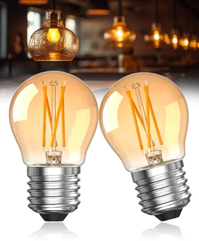Lamptobe E27 Golf Ball Bulb 4W Dimmable Mini Screw Light Bulb, 40W Equivalent, 2700K Warm White, 380LM, Amber LED E27 Screw Bulb for Home Ceiling Chandelier Energy Saving Light Bulbs, 2-Pack
