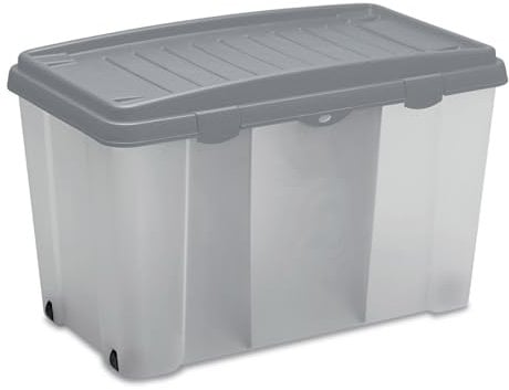 Casaria® Aufbewahrungsbox 120l mit Deckel Rollen Trennwände stapelbar transparent Kunststoff BPA-frei XXL Rollbox Kunststoffbox Büro Spielzeug Grau