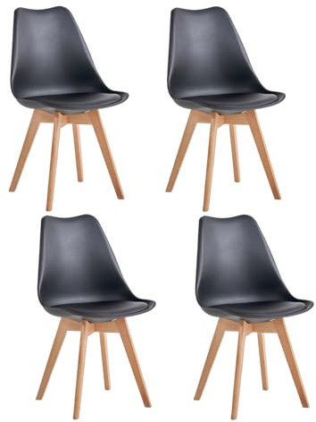 JZGORC Juego de 4 Sillas de Comedor, Sillas de Cocina Nórdicas, Sillas de Oficina con Patas de Haya Maciza para Dormitorio, Sala de Estar, Cocina - Negro