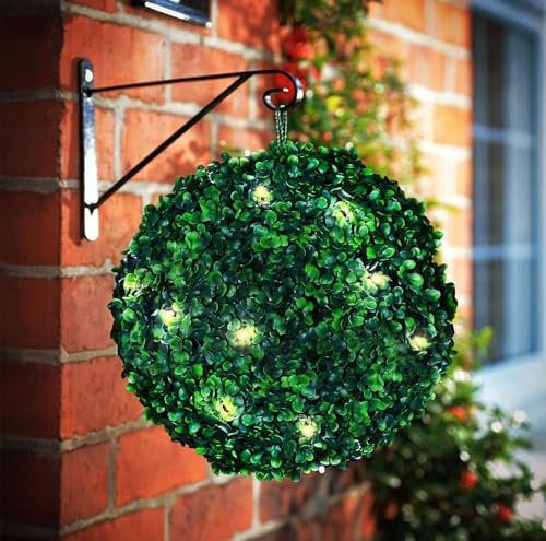 Home Beauty 20 LED Solar Powered - Topiary Ball 2 Functions Hanging Garden, Boxwood Light Ornament Auto ON/Off Static & Flashing (Green, 1 x Topiary Ball)