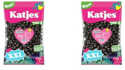Katjes Katzen Pfötchen Großpackung (1 x 700 g) – Würzig-süßes Lakritz in kleiner runder Form – Herrlich weiche Konsistenz – Natürlich Vegan (Packung mit 2)
