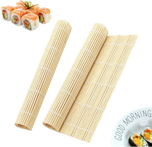 LIYANHU Lot de 2 tapis à sushis en bambou, tapis à rouler pour sushis, rouleau à sushis, outil de fabrication de moules à sushis pour débutants, tapis à rouler