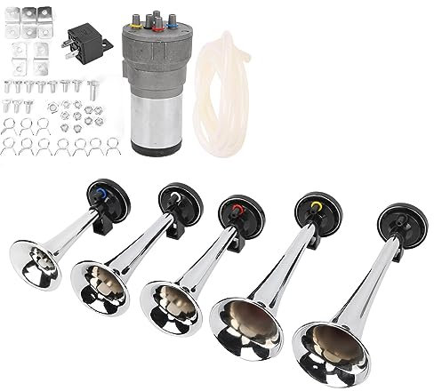 Zohisin T12V Auto 5 Trompeten Set Tune mit Kompressor Chrom Farbe Ersatz fr LKWs Wagons Zge Schiffe und andere 12VFahrzeuge