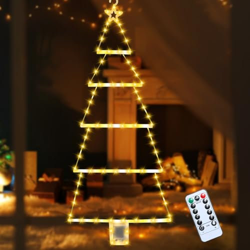 Weihnachtsdeko Aussen LED Lichterkette Weihnachtsbeleuchtung Fensterdeko,Leiter Lichterkette Weihnachten Deko mit Fernbedienung,Leiterleuchten Außen Weihnachtsbaum für Party Hochzeit Deko (Warm, L)