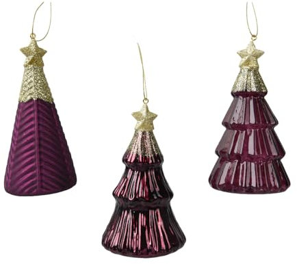 Weihnachtskugel 'Tannenbaum Beere Mauve' - Christbaum-Hänger, H.12.6cm, Glas transparent - Glatte Form