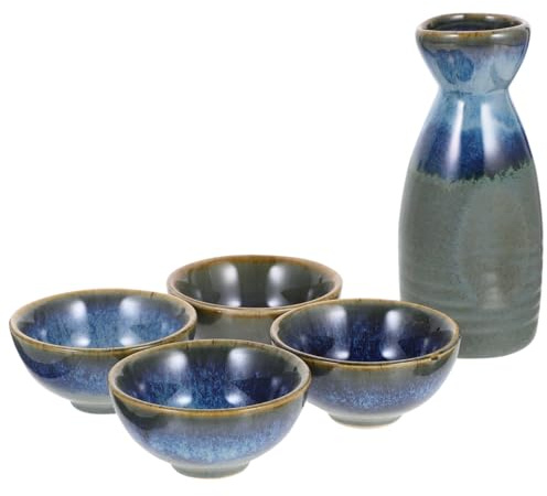 Amosfun Service À Saké Japonais 5 Pièces Pot À Saké En Céramique Avec 4 Tasses Pour Dégustation Chaud Et Froid Maison Restaurant Salon De Thé Cadeau De Fête