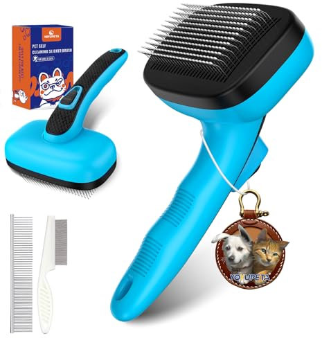 YOYUPETA 3 PCS Dog Grooming Kit – Self Cleaning Slicker Brush for Shedding Short & Long Haired Dogs & Cats. Removes Loose Fur, Undercoat, Mats, Tangles. Suit for Small, Medium & Large Pets. Blue