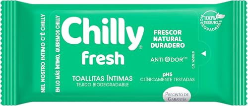 Chilly Frische Reinigungstücher, Intimhygiene, Schutzwirkung mit natürlichem Menthol, für den täglichen Gebrauch, klinisch getestet, pH-Wert 5, 1 Packung mit 12 Tüchern (Packung mit 5)