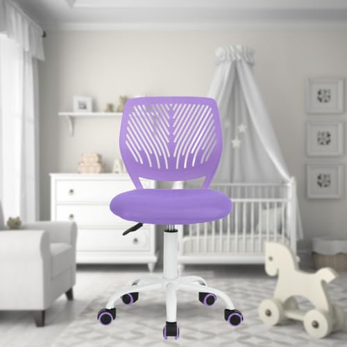 FurnitureR Sedia da ufficio multiuso per bambini, sedia da lavoro senza braccioli in altezza regolabile, sedia da studio girevole colorata per scuola e ufficio, viola
