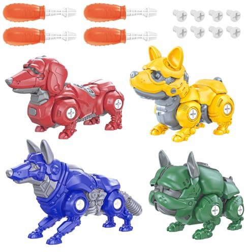 LZDMY Outils Enfants 3 Ans et +,4 pièces de Jouets Montessori Outil de Jeu Chien Montage, Enfants Vis Jouets Construction Anniversaire Pâques Noël Cadeau pour 3 4 5 6 Ans Garçons Filles