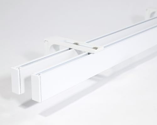 Deco-Raum 2-lauf Gardinenstange auf Maß Innenlauf Loft eckig Wandbefestigung Wandträger Vorhangstange Flächenvorhang Schiene Innenlaufstange für Vorhänge Weiß 180cm