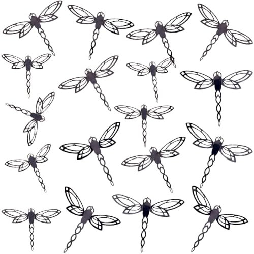 GORGECRAFT 60Pcs 3 Sizes Dragonfly Wall Decor Black Hollow Wings 3D Dragonfly Garden Art Indoor Outdoor Fence Hanging Decorations for Home Living Room Flowers Cake Party Mural Wall Stickers