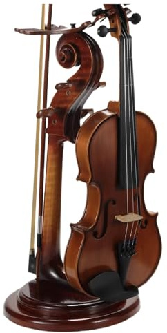 YWYLL Violinenständer aus Massivholz mit Bogenhalter, keine Montage erforderlich, robustes Display in 4/4-Größe, handgefertigtes Design für Zuhause/Studio/Bühne (rund)