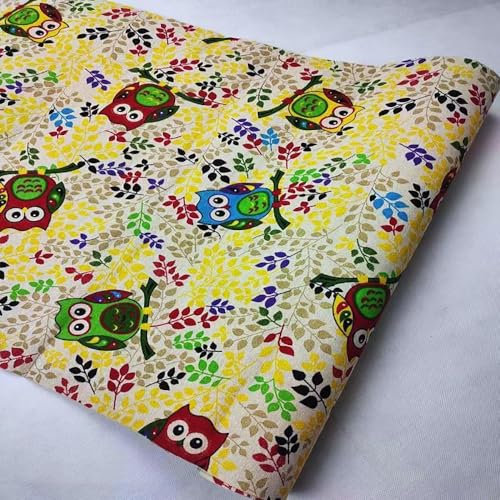 ONECHANCE Bedruckter Baumwollstoff Meterware 100x150cm Dekostoff Baumwolle Leinenstoff zum Nähen und Dekoration Color Eule Size 2 Meter