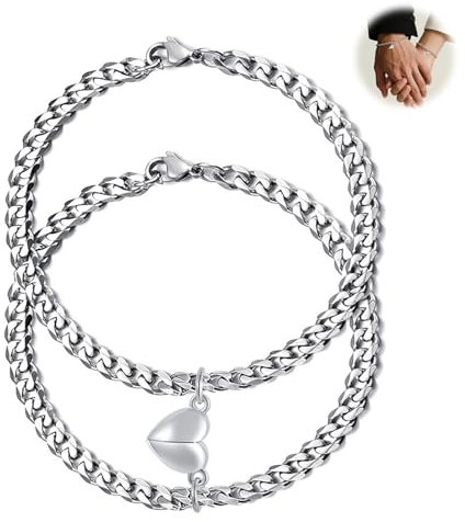 AzureRay Partner Armbänder für Paare, Pärchen Armband Herren & Damen, Herz Design Armkette, Silberfarben Alloy Schmuck, Geschenkidee für Valentinstag & Jahrestag