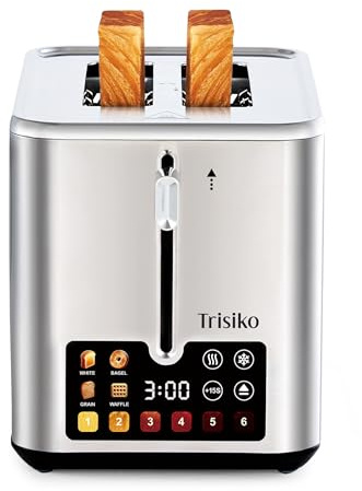 Trisiko® Touch Screen Toaster 2 Slice, Stainless Steel Smart Toaster with Digital Timer, 1.38 Extra-Wide Slots for Bread& Bagel,with Reheat, Defrost, Cancel, +15s Boost, Great for Home, Office,Dorm