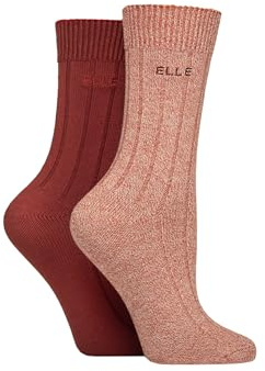 ELLE Women's Bamboo Boot Socks - Ribbed Plain Soft Breathable and Cooling, for Walking, Hiking and Outdoors Multipack of 2 Size 4-8 (UK, Numeric, 4, 8, Regular, Regular, Wild Poppy)
