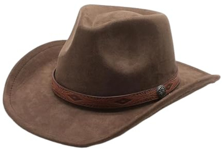 Chapeau de Cowboy pour Femmes et Hommes, Chapeaux Western en Daim, Chapeau Panama, Chapeaux de Cow-Boy à Large Bord, Cow-Girl Western en Daim (Marron)