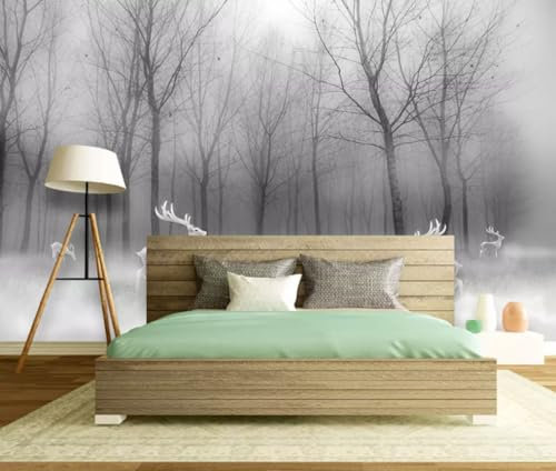 Tzxztt Wald Elch Abstrakt Wald Schwarz Und Weiß Moderne 3D Tapete Hochwertige Strukturierte Seide Neutrale Material Ideal Für Wohnzimmer Schlafzimmer-150cm×105cm