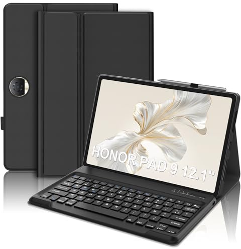 IVEOPPE Clavier pour Honor Pad 9 12.1 Pouces 2024, Coque Keyboard Honor Pad 9 12.1, Housse Amovible, Rechargeable Étui Clavier AZERTY, Noir