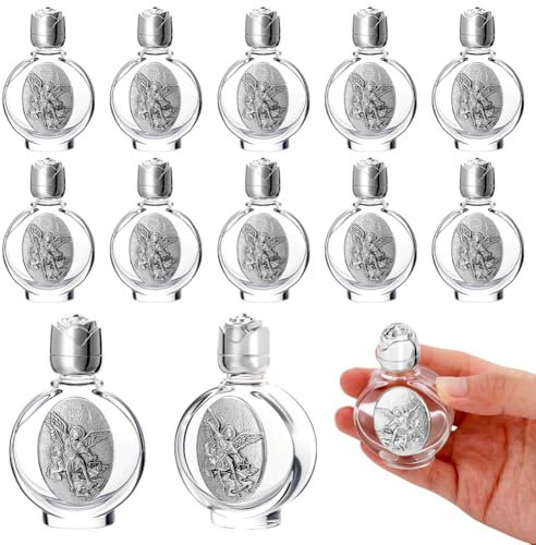 AHANDMAKER Lot de 12 bouteilles d'eau bénite de 0,5 litre en verre gaufré, portable, vides, décorations d'église, pour événements spirituels, cadeaux de mariage et de baptême, argentées