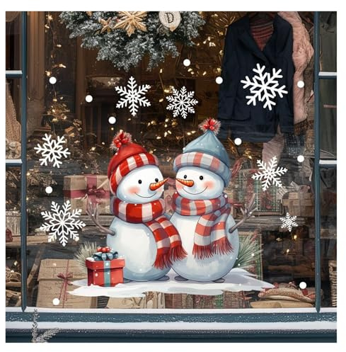 Lkvent Weihnachtsdekoration Weihnachten Fenster Aufkleber Weihnachten Schneemann Haftet Aufkleber Schneeflocke Windows Decals Winter for Weihnachten Decor Winter