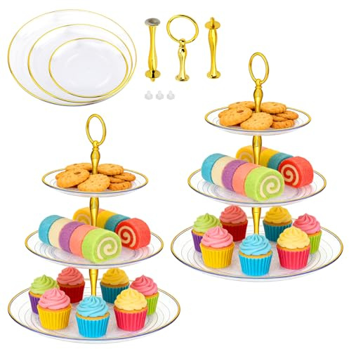 YUENPUN 3 Stück Etagere 3 Etagen, 24,8 x 34cm Tortenständer 3 Etagen, Transparent Cupcake Ständer für Hochzeit, Party, Geburtstag