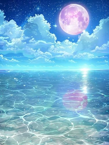 Malen Nach Zahlen Erwachsene Mond, Malen Nach Zahlen Ocean, DIY Set Erwachsene mit 3 Pinseln und Acrylpigment, Paint by Numbers Handgemalt Leinwand Ölgemälde Kit, Deko Wohnzimmer 30x40cm K-3858