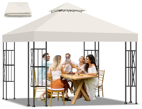 Qdreclod Pavillon Ersatzdach 3x3m Wasserdicht – Doppeldach mit Air Vent, UV-beständig, Winterfest, Stabil – Pavillondach Ersatzzeltdach für Garten, Camping, Grillen (300D Polyester), Beige
