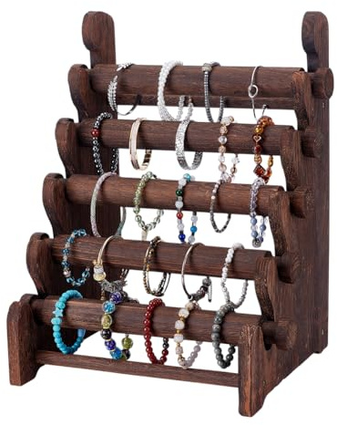 HOBBIESAY 5-Etagen Holz Armbandhalter 32.5x25.8x40.2cm Armbandständer Schmuckhalter Armbänder Display Vintage Uhrenständer Aufbewahrung für Armreifen Armbänder Uhren Verkäufer Basteln Laden Zuhause