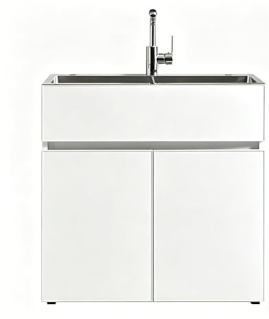 Sxlawesom Meuble-Vasque de Salle de Bain sur Pied, Meuble sous-Vasque Monobloc, Ensemble Meuble-Vasque en Aluminium avec Vasque en Acier Inoxydable(Blanc,72 * 45 * 82cm)
