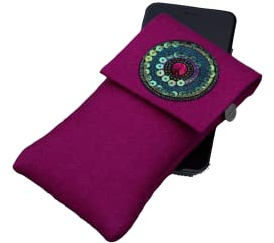 zigbaxx Handyhülle Handytasche Filz für iPhone 15 14 13 12 11 8 Plus Pro Max X XS XR, Smartphone-Hülle IBIZA handmade Woll-Filz Stickapplikation anthrazit-schwarz pink grau