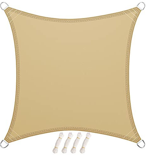 LARMNEE PES 4 x 4 m Tenda Parasole, Vela Ombreggiante, da Sole Blocco di 93% UV, Resistente all'Acqua Fino ad Almeno 1000 mm Protezione Occhielli Metallici, per Giardino, Sabbia ESD44SP02