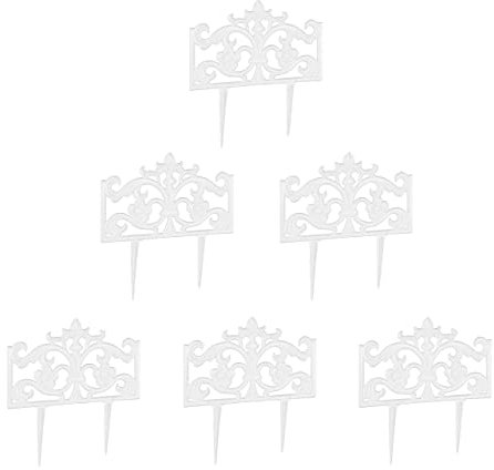 Bordure de Jardin, Lot de 6 éléments, Fonte de Fer, clôture en métal, Piquet, antiquités, HxlxP: 37 x 36 x 2 cm, Blanc
