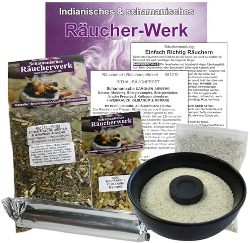 Räucher-Set 7-TLG mit Weihrauch & Myrrhe zum 10 x räuchern und Ausräuchern NEGATIVER Energien [HAUSREINIGUNG]; RÄUCHERSCHALE, RÄUCHERKOHLE, ZUBEHÖR, Anleitung SOFORT RICHTIG RÄUCHERN 81212-S