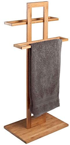 Bakaji Porta Asciugamani Da Terra a Piantana in Legno di Bambu' Portasciugamani Bagno Base Rettangolare Colore Bamboo Naturale (37 x 25 x 85 cm)