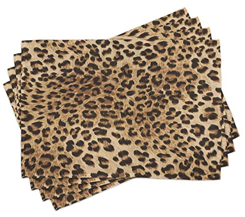 ABAKUHAUS Leopard-Druck Platzmatten, Wildtierhaut, Waschbare Stoff Esszimmer Küche Tischdekorations Digitaldruck, Pastellbraun