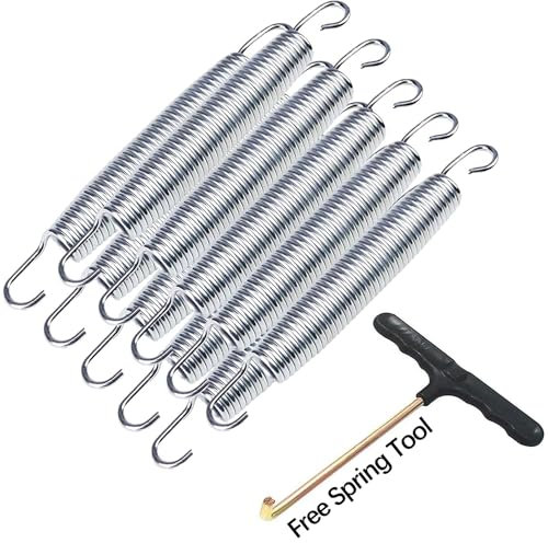 GZFTMKOBNS Trampolin Federn für 240 244 305 360 366 396 400 426 bis 430 cm Ersatzfeder,10 Stück Fitness-Trampolinfedern + 1 Stück Federwerkzeug (128mm, 5Zoll)