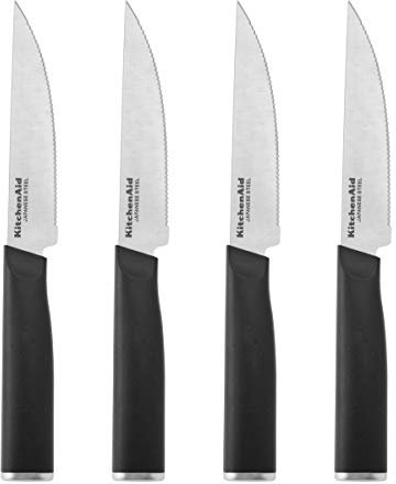 KitchenAid Klassisches 4-teiliges Steakmesser-Set, 11,4 cm, hochkohlenstoffreiche, japanische Stahlklingen, scharfe Küchenmesser-Set, schwarz
