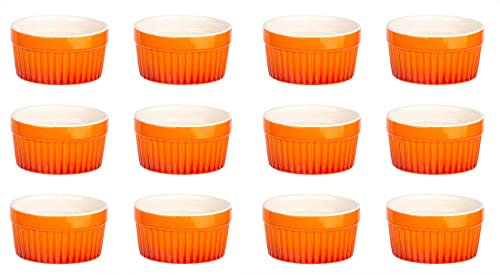 BigDean 12x Ragout Fin-Schalen 9 cm 200 ml - Orange - Feuerfest - Aus Keramik - Für Creme Brulee, Würzfleisch, Dessert, Schokoküchlein - Förmchen, Schälchen