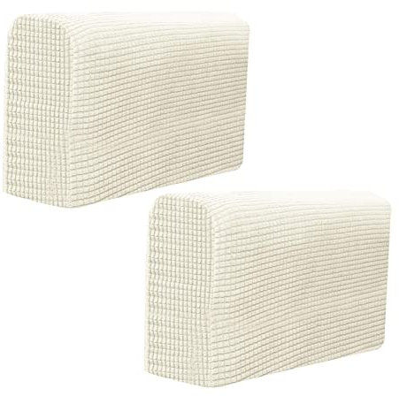 Faderr 2 protezioni per braccioli del divano, in pile polare, per poltrone, divani, poltrone antiscivolo, di alta qualità, elasticizzate, colore bianco