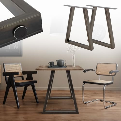 ECD Germany 2X Tischbeine Trapez Design, 60 x 72 cm, Dunkelgrau, aus pulverbeschichtetem Stahl, Industriedesign, Metall Tischkufen Tischuntergestell Tischgestell Möbelfüße, für Esstisch, Schreibtisch