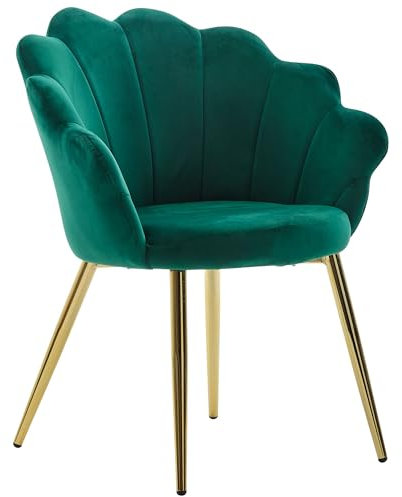Wohnling Esszimmerstuhl Tulpe Samt Grün Gepolstert, Küchenstuhl mit Goldfarbenen Beinen, Schalenstuhl Skandinavisches Design, Polsterstuhl mit Stoffbezug