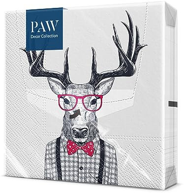 PAW - Servietten 3-lagig (33 x 33 cm) I 20 Stück I Perfekt für Kindergeburtstage, Partys, Kommunion und Feiern I Papierservietten Bunt mit Party Motiv I Hirsche im Hemd, Tiere - Oh Deer