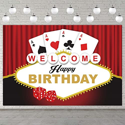 Pokerwürfel Willkommen Happy Birthday Banner Hintergrund Gamble Casino Thema Dekor für Las Vegas Viel Glück Party De Casino Nacht Karneval Erwachsene Geburtstag Party Gefälligkeiten Zubehör