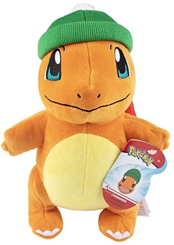 Pokémon Charmander Plüschtier, 20,3 cm, mit Winterhut-Zubehör, offizielles Lizenzprodukt, Geschenk für Kinder