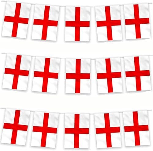 10M/33FT Fabric St Georges England Bunting Polyester Banner 30 Flags for Street Party Football Rugby Cricket Day World Cup Decoration England Sport celebration, Street party, BBQ Party and more (2)