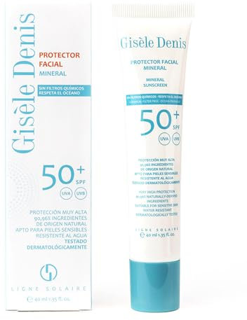 GISÈLE DENIS - Protector Solar Facial Mineral, 40 ml, Protección FPS50+, Textura Ligera, Cuidado de Piel, Resistente al Agua, para Todas Pieles, Tacto Seco, con Ingredientes Naturales, para Uso Diario