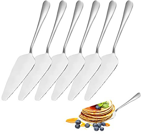 YEKUYEKU 6 Pieces Cake Slice, Cake Server, Silver Cake Knife, Stainless Steel Cake Slicer, Cake Cutter with Serrated Edges, Cake Pizza Pie Server for for Kitchen, Party and Wedding